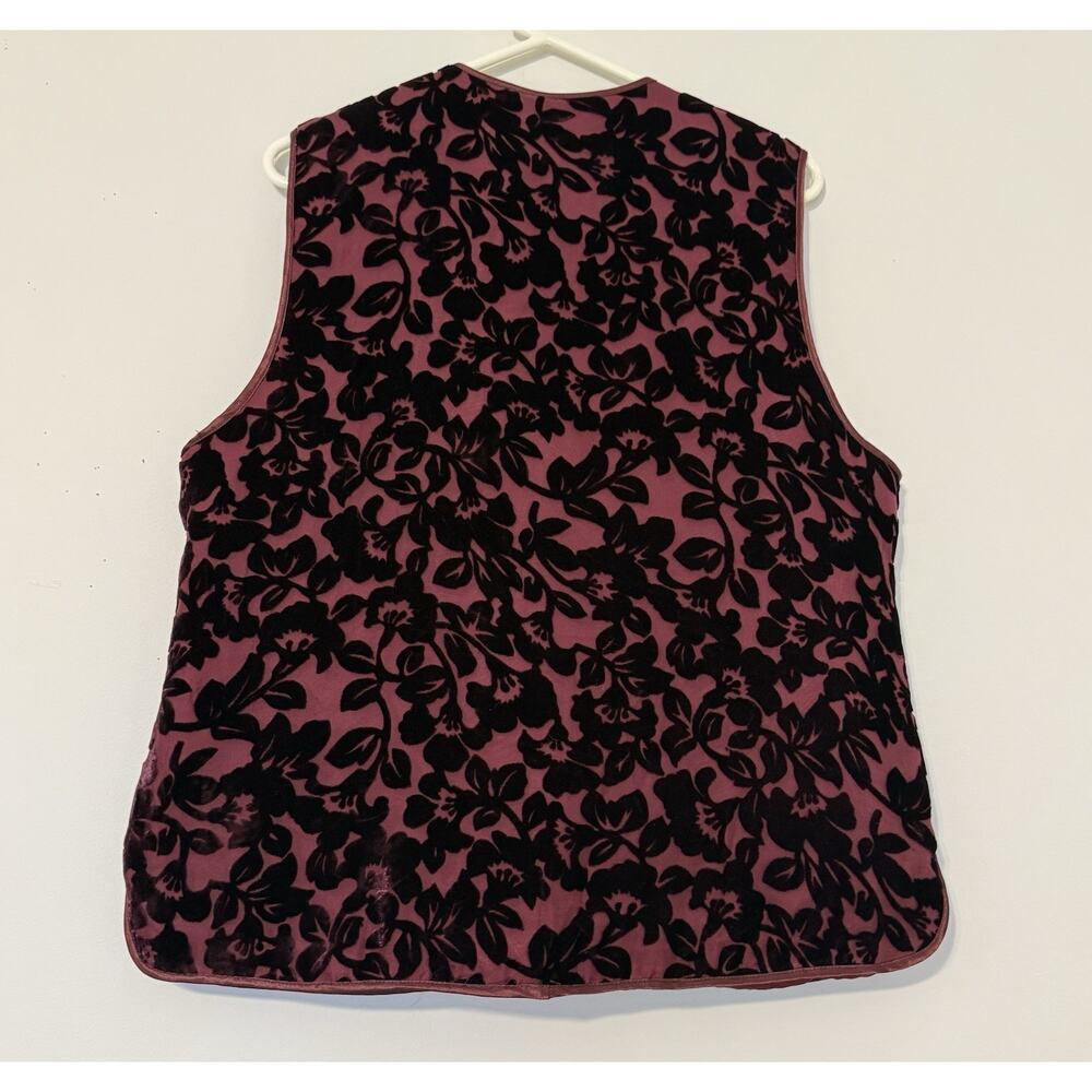 Deluxe 100% Silk Burgundy Floral Vest Women’s L Lily Pattern Size L NWT - Picture 7 of 7